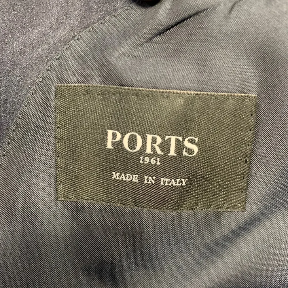 PORTS 1961Size 40 Grey Navy Plaid Wool Peak Lapel Sport Coat